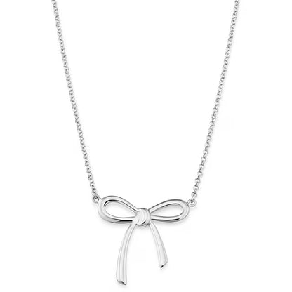 Rhodium Plated Adjustable Bow Necklace in Sterling Silver