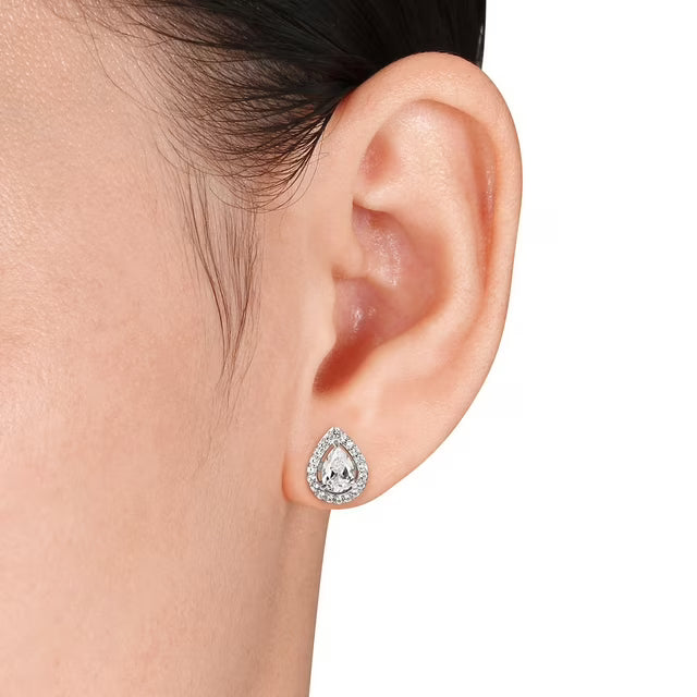 Gemstone Teardrop Halo Pendant and Stud Earrings Set