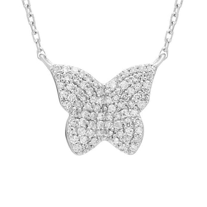 Diamond Butterfly Pendant Necklace in Sterling Silver