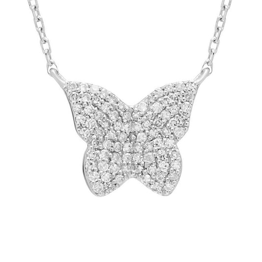 Diamond Butterfly Pendant Necklace in Sterling Silver