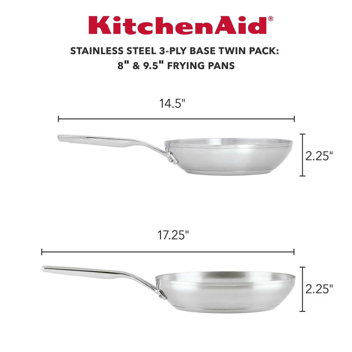 3-Ply Base Stainless Steel Cookware Induction 2-Piece Fry Pans Set