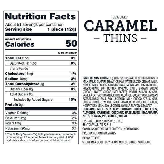 Milk Chocolate Sea Salt Caramel Thins, 50 ct.