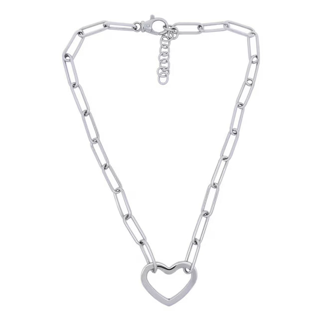 Open Heart Paperclip Chain Necklace in Sterling Silver