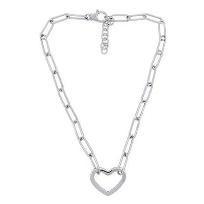 Open Heart Paperclip Chain Necklace in Sterling Silver
