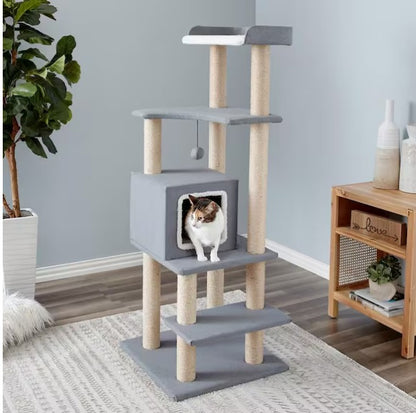 51.2 in. Sequoia Gray Felt Cat Tree and Condo