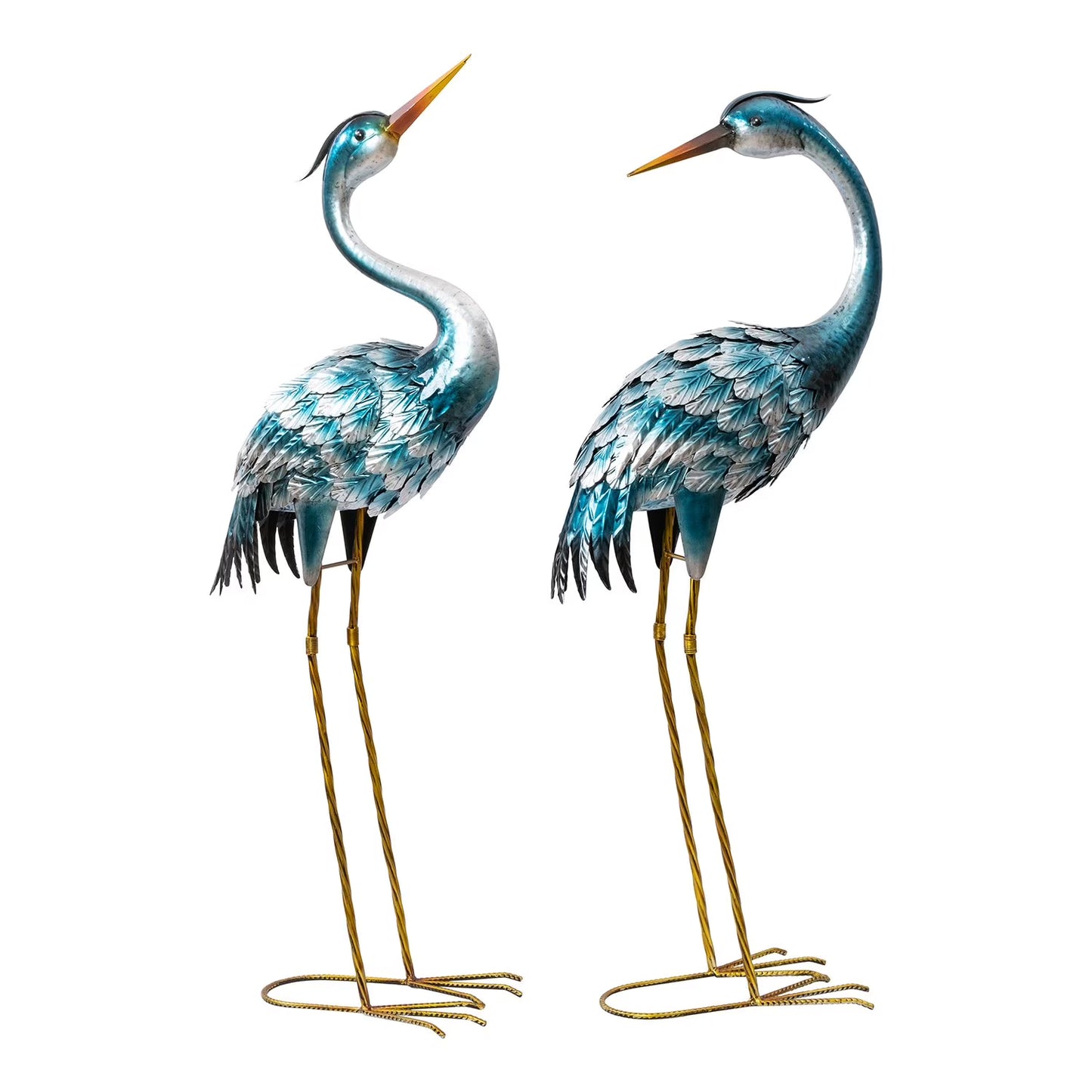 Metal Crane Statues, Set of 2