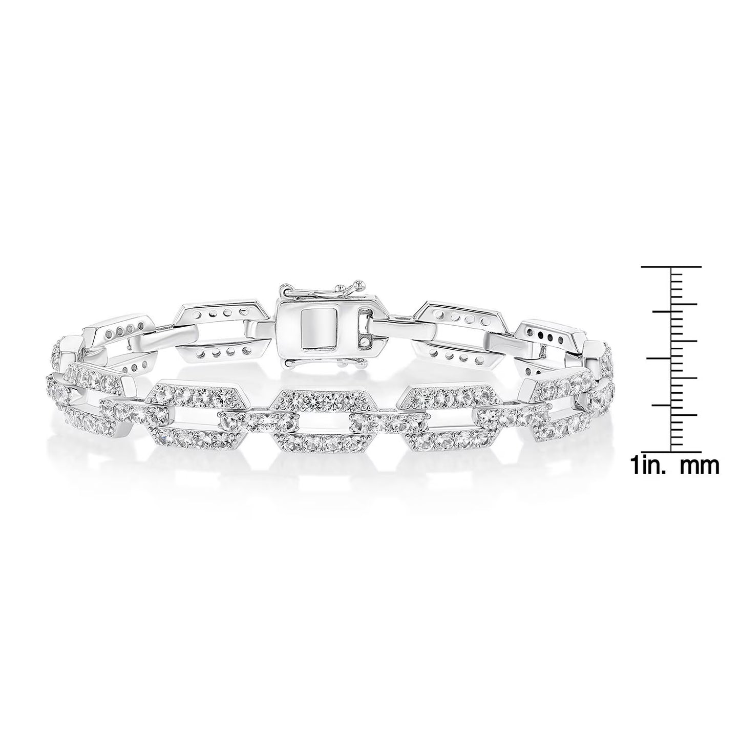 White Sapphire Square Link Bracelet in Sterling Silver