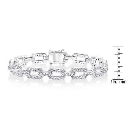 White Sapphire Square Link Bracelet in Sterling Silver