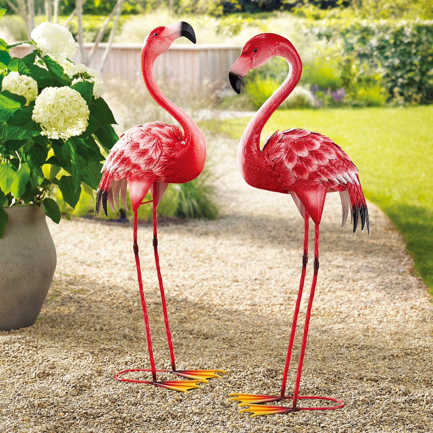 Metal Flamingo Statues, Set of 2
