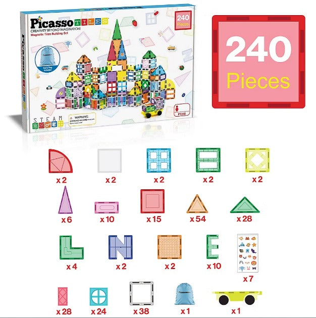 PicassoTiles Magnetic Tile Set, 240pc.