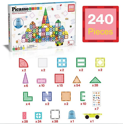 PicassoTiles Magnetic Tile Set, 240pc.