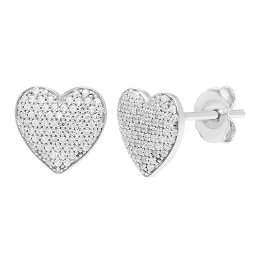Diamond Heart Stud Earrings in Sterling Silver