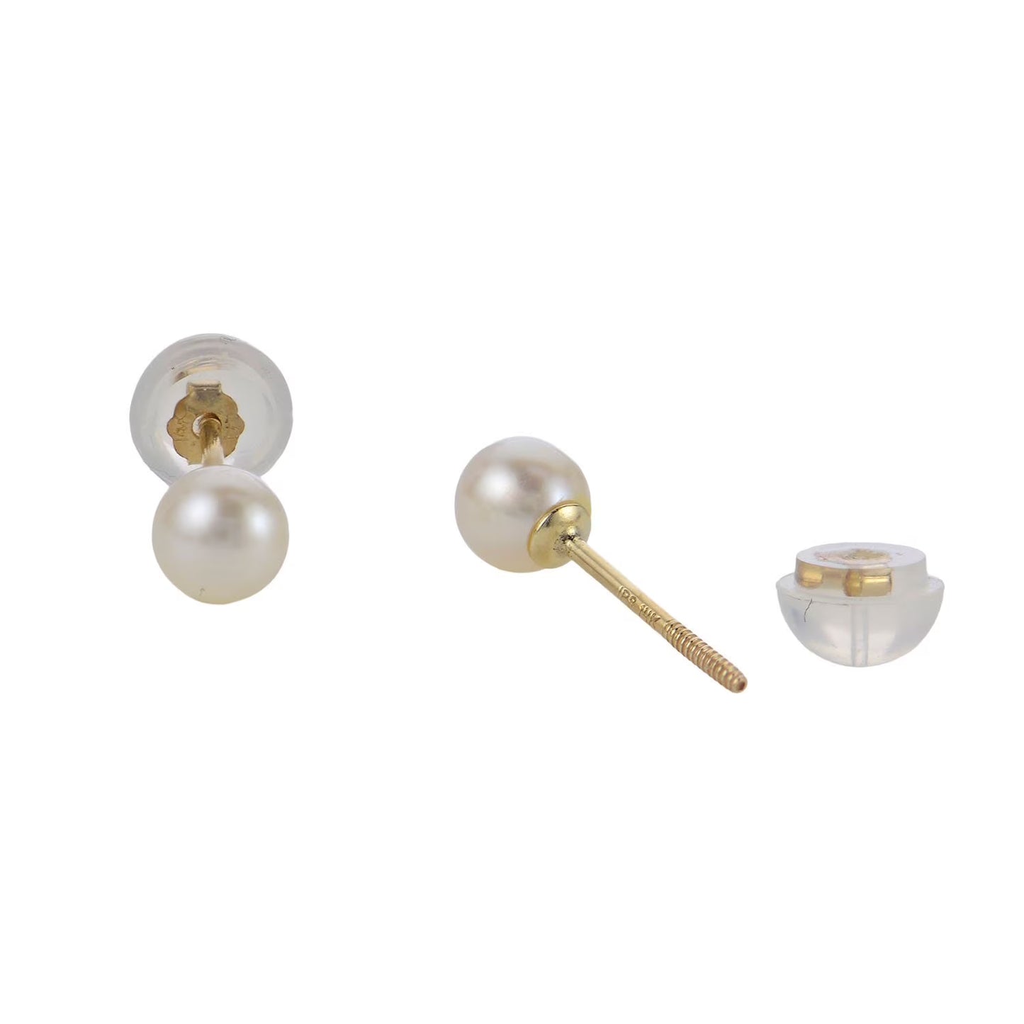 4mm White Cultured Freshwater Pearl Baby Threader Post Stud Earrings in 14K Gold