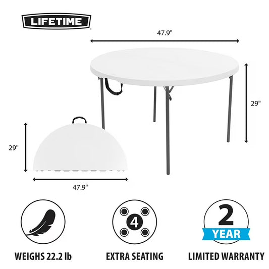 48" Fold-in-Half Round Commercial Grade Table, White Granite