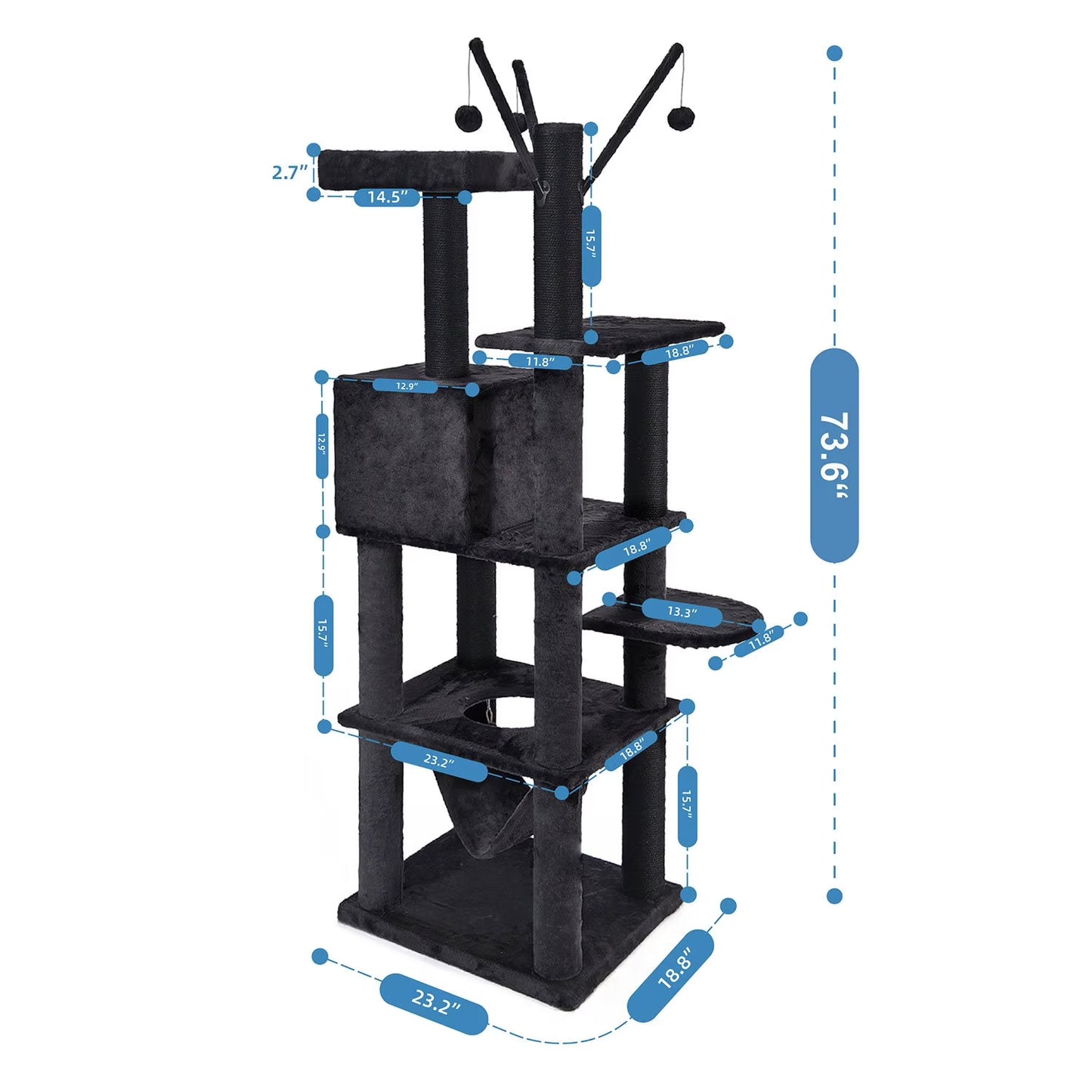 Multi-Functional Cat Tower, 73.6 in., Dark Grey