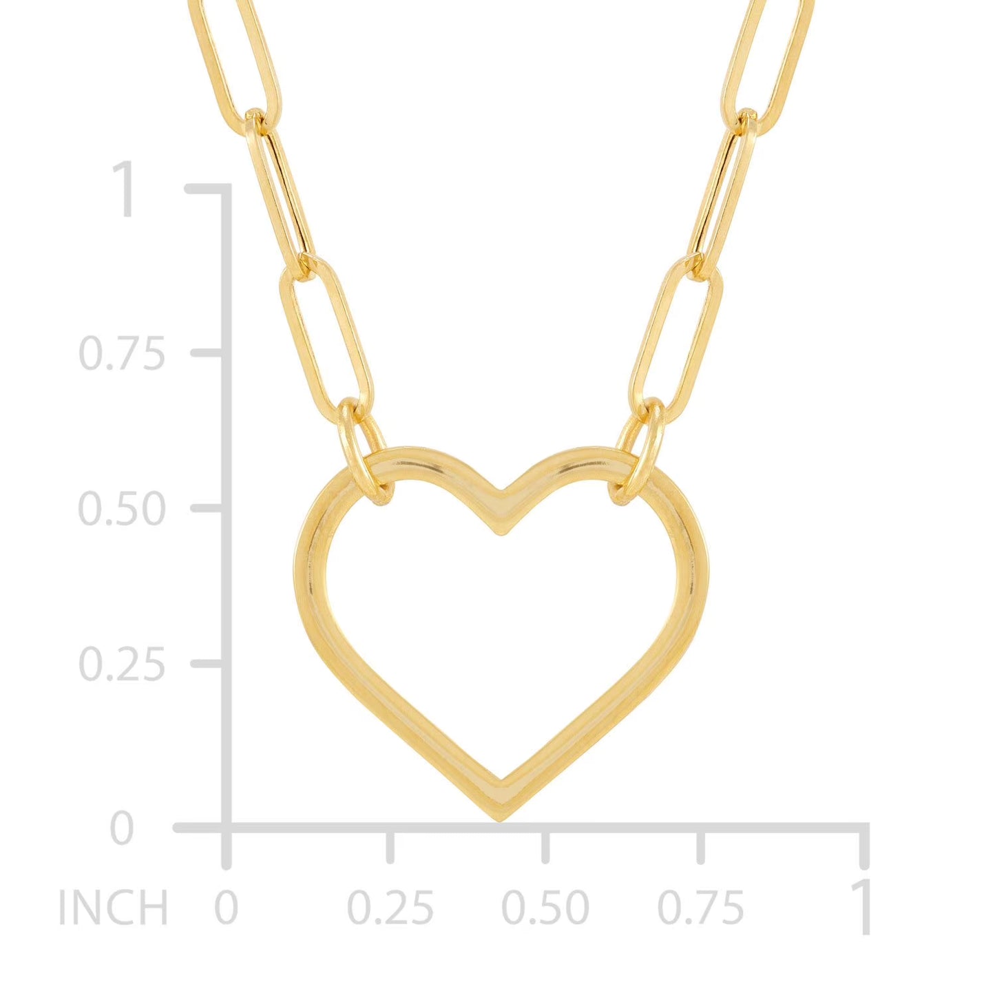 Open Heart Paperclip Chain Pendant Necklace in 14K Gold
