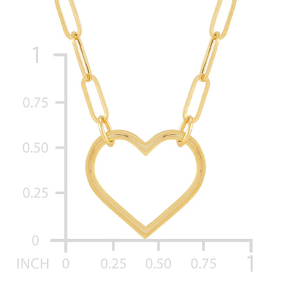 Open Heart Paperclip Chain Pendant Necklace in 14K Gold