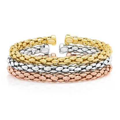 Mosaic Chain Bangle Bracelet Set in Sterling Silver & 18K Gold Plated