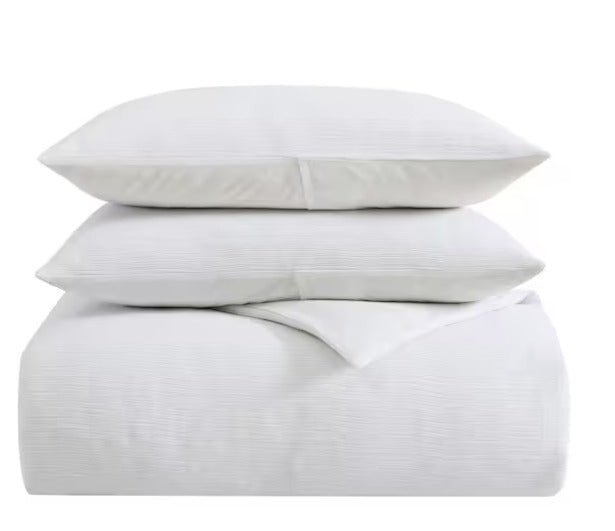 3-Piece White Cotton Queen Duvet Cover Set