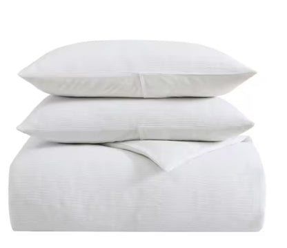 3-Piece White Cotton Queen Duvet Cover Set