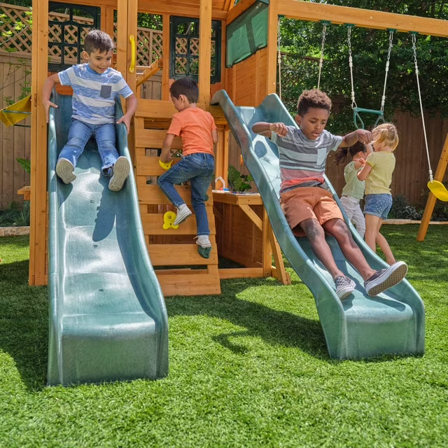 Overland Heights Wooden Swing Set with Monkey Bars