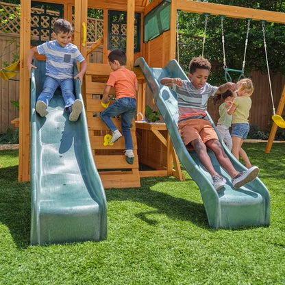 Overland Heights Wooden Swing Set with Monkey Bars
