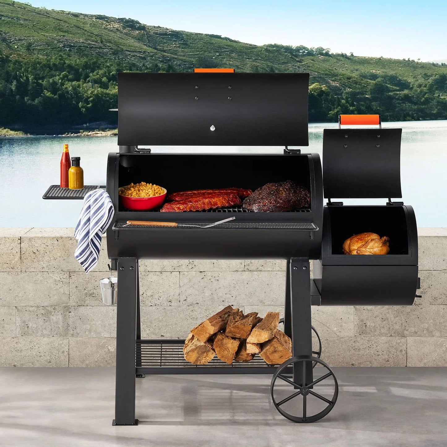 Barrel Grill With Offset Smoker 35"