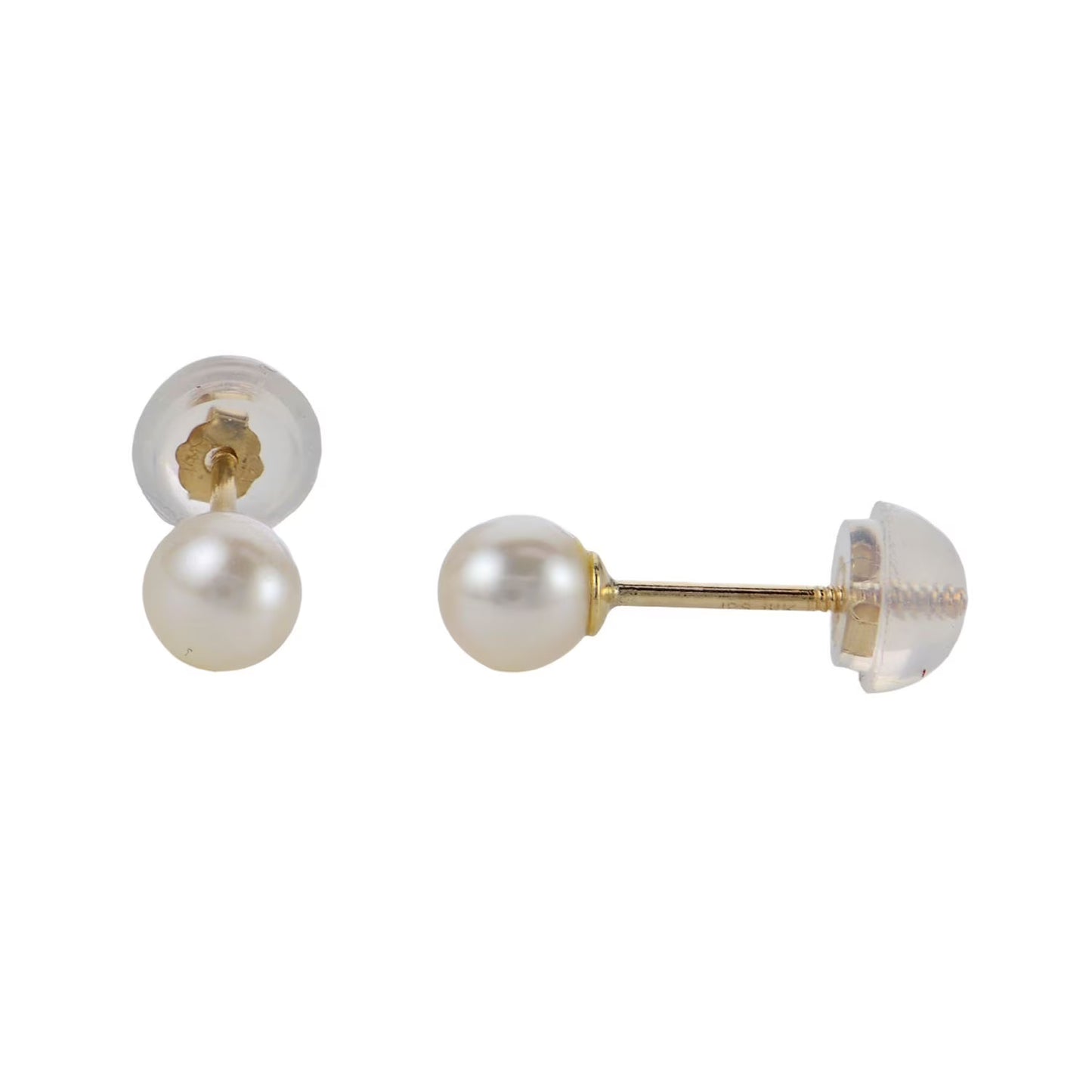 4mm White Cultured Freshwater Pearl Baby Threader Post Stud Earrings in 14K Gold