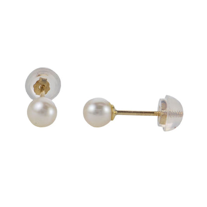 4mm White Cultured Freshwater Pearl Baby Threader Post Stud Earrings in 14K Gold