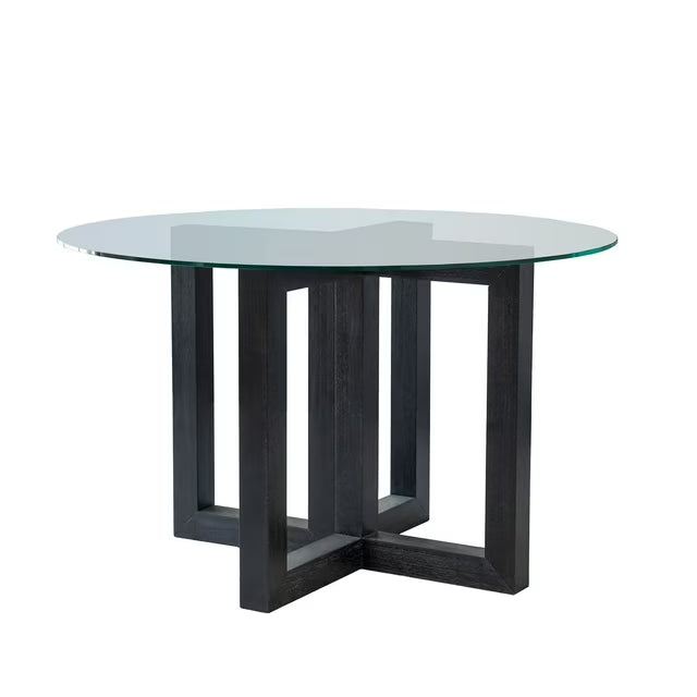 Sylvie Glass Top Dining Table with Wood Base
