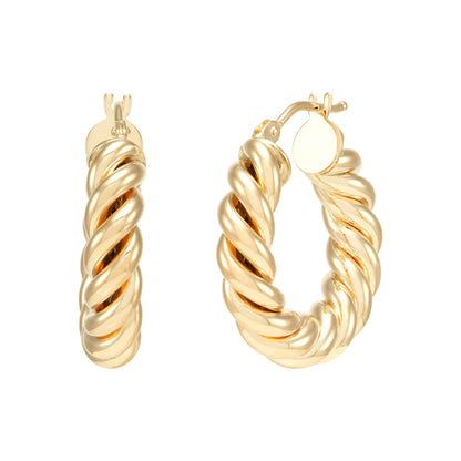 Twisted Tube Hoop Earrings in 14K Gold