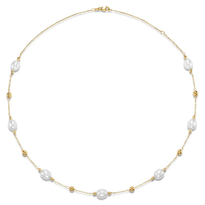 Freshwater Rice 8-9mm Pearl Station Necklace in 14K Gold