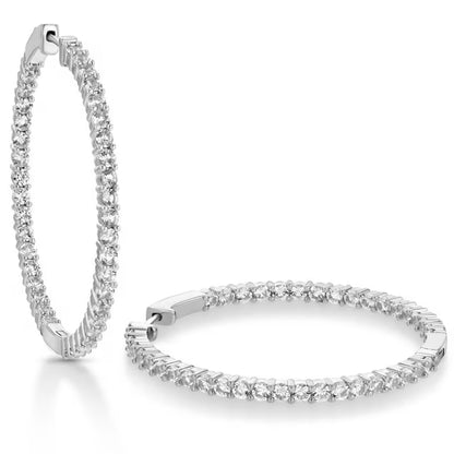 Round Cut Lab Created White Sapphire Hoop Earrings in Sterling Silver