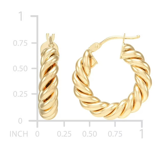 Twisted Tube Hoop Earrings in 14K Gold