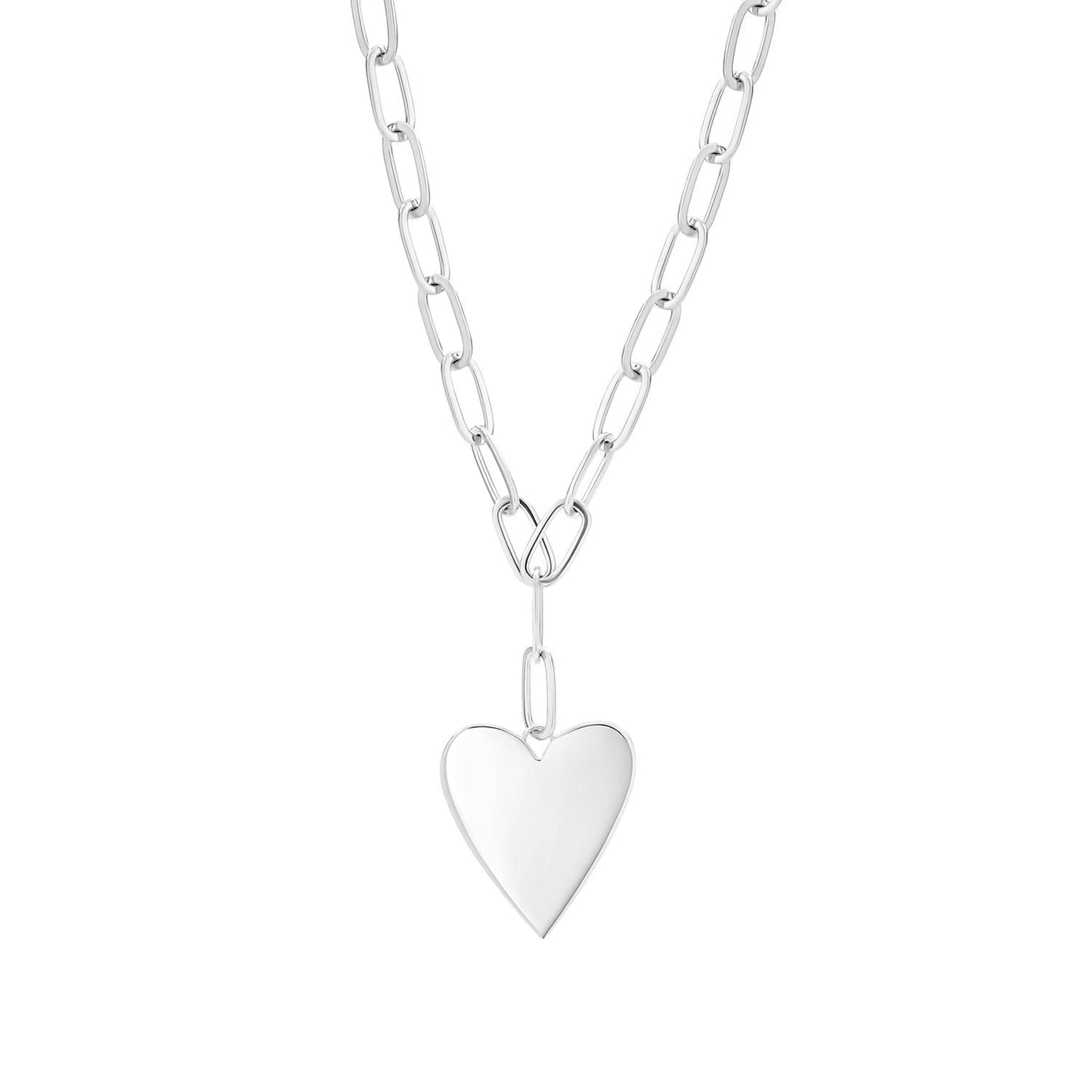 Heart Paperclip Chain Pendant Necklace in Sterling Silver