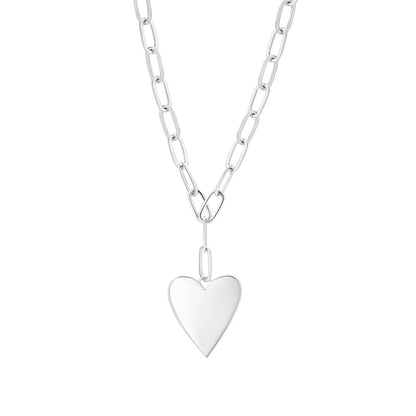 Heart Paperclip Chain Pendant Necklace in Sterling Silver