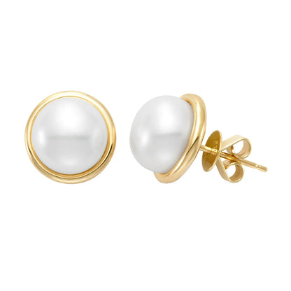 Freshwater Cultured 9-10mm Pearl 14kt Yellow Gold Bezel Earrings