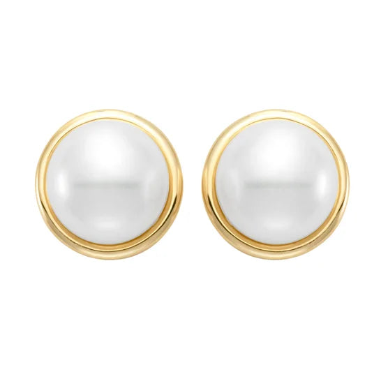 Freshwater Cultured 9-10mm Pearl 14kt Yellow Gold Bezel Earrings