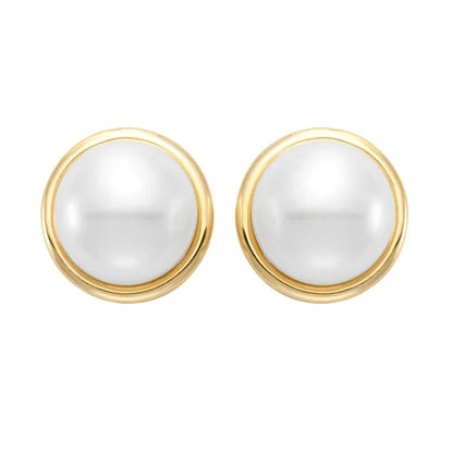 Freshwater Cultured 9-10mm Pearl 14kt Yellow Gold Bezel Earrings