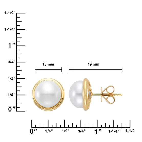 Freshwater Cultured 9-10mm Pearl 14kt Yellow Gold Bezel Earrings
