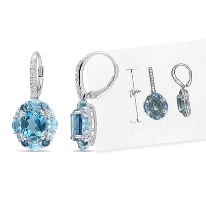 Blue and White Topaz Dangle Earrings in Sterling Silver