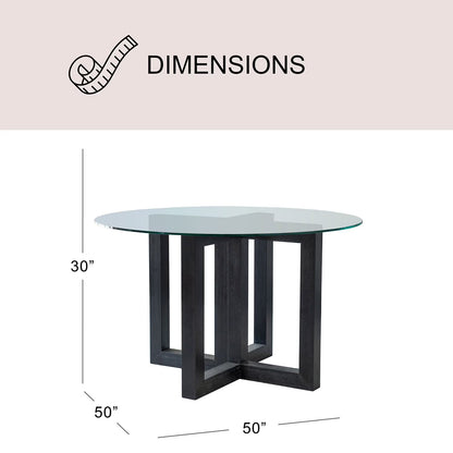 Sylvie Glass Top Dining Table with Wood Base