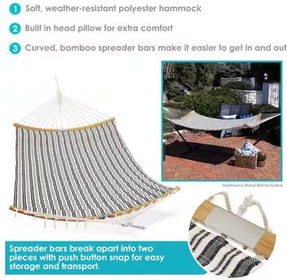 2-Person Woven Hammock with Wooden Spreader Bars