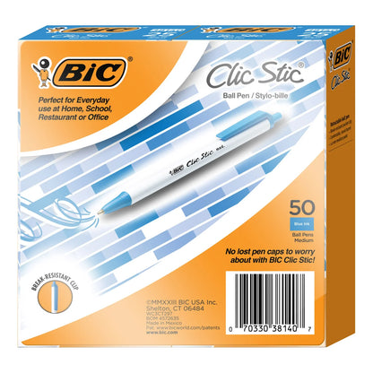 BIC Clic Stic Retractable Ballpoint Pen, Medium Point 1.0mm, 50-count
