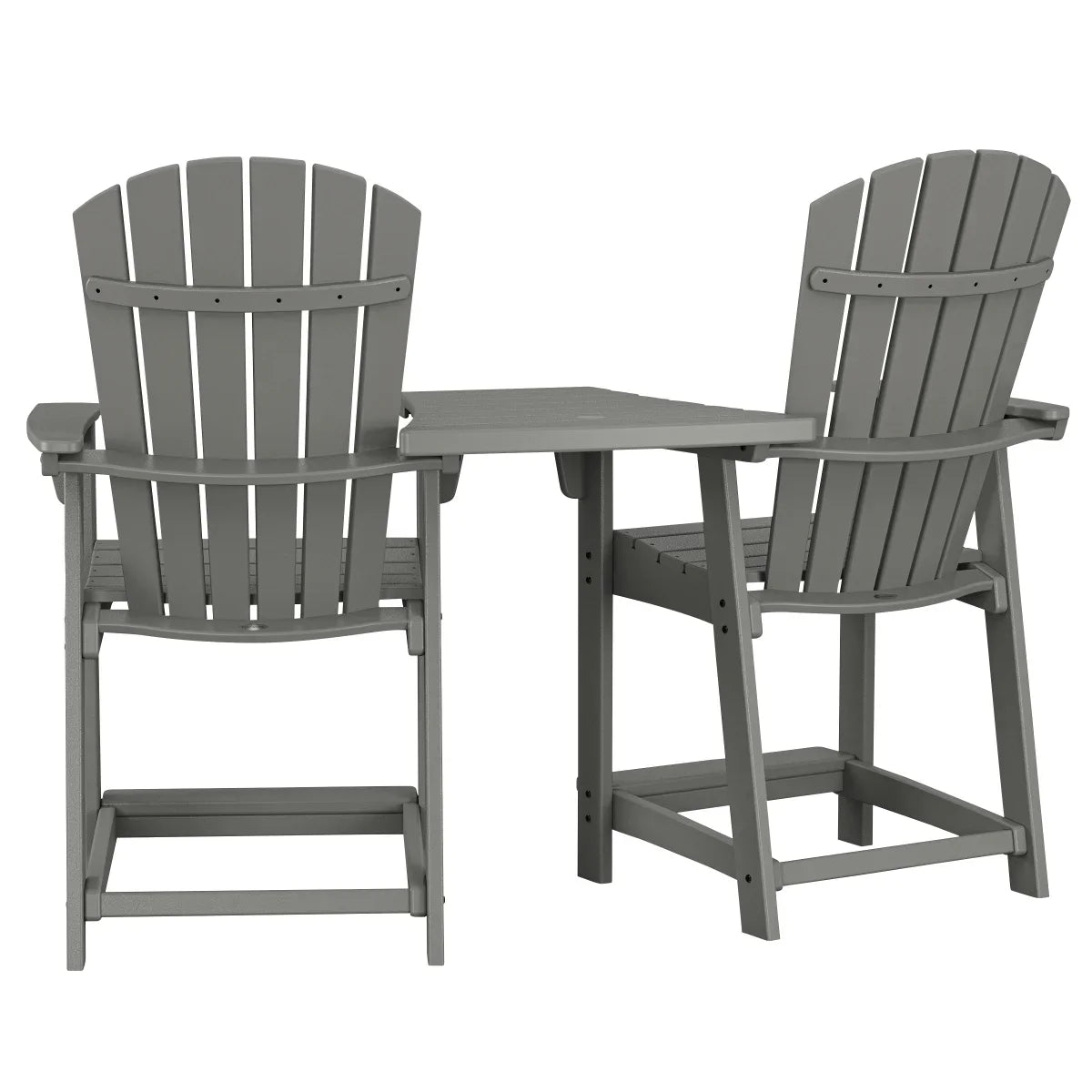 Polywood Portside 3-piece Shellback Counter Chair Set with Connecting Table - Thumbnail 2