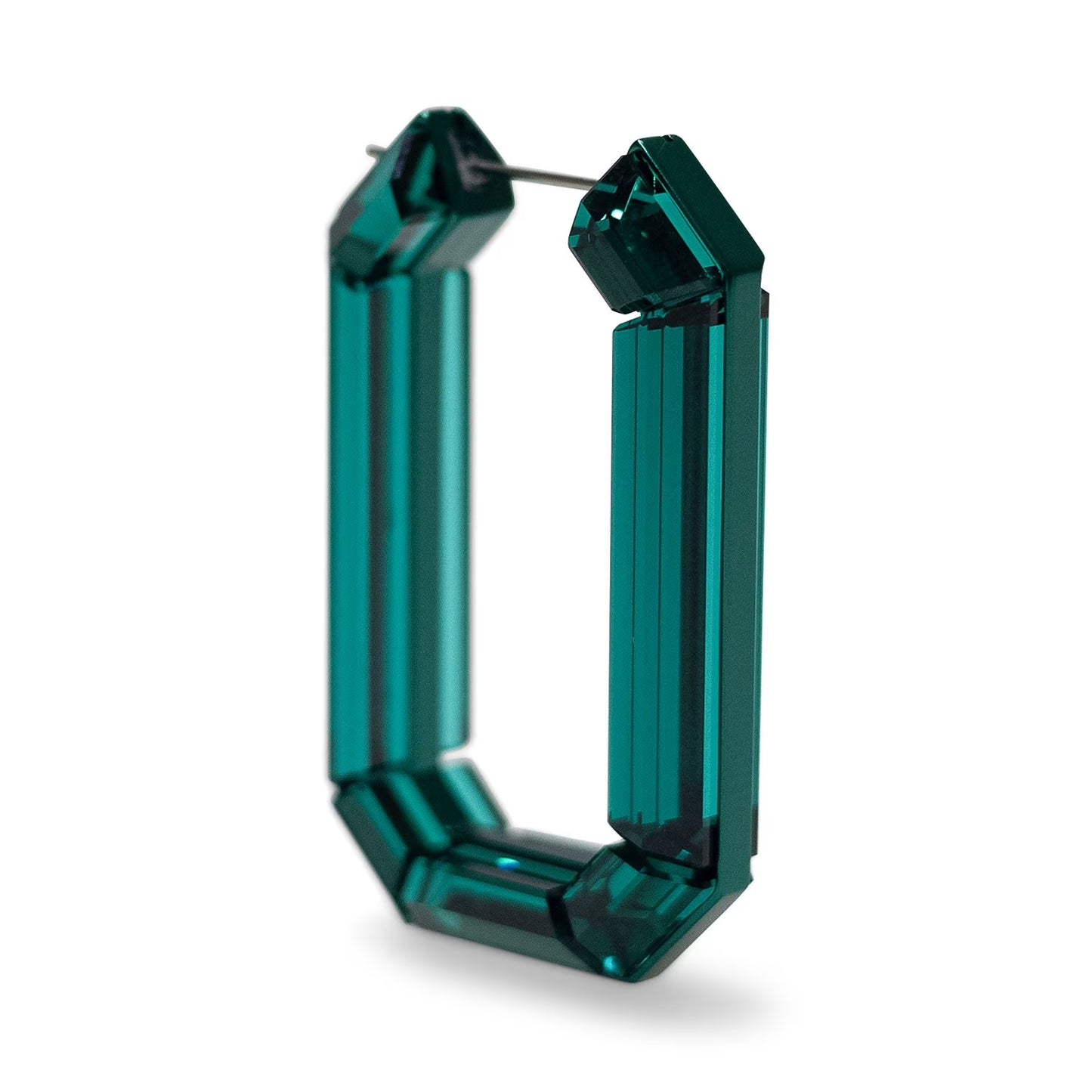 Octagon Cut Green Crystal Lucent Statement Hoop Earrings