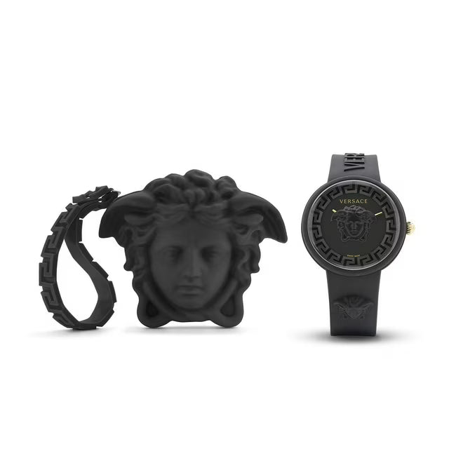 Medusa Pop Swiss Quartz Black Silicone Watch, 39mm