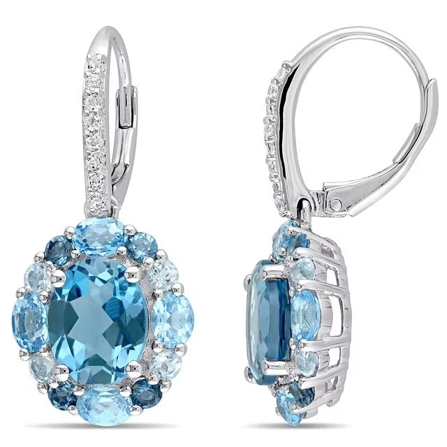 Blue and White Topaz Dangle Earrings in Sterling Silver