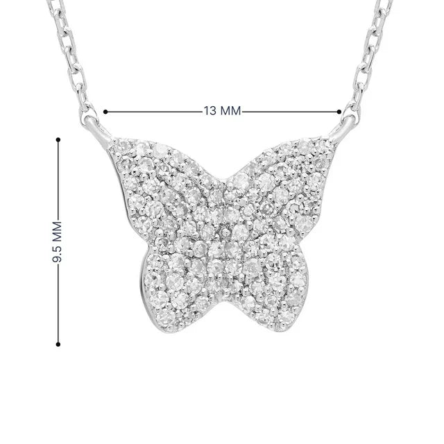 Diamond Butterfly Pendant Necklace in Sterling Silver
