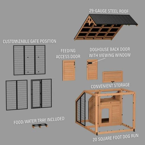 Backyard 7' x 5' Cedar Wood Dog House/Kennel with Feeding Door